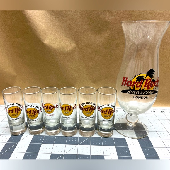 Other - 6 Hard Rock Cafe tall shot glasses and 1 Hurricane glass